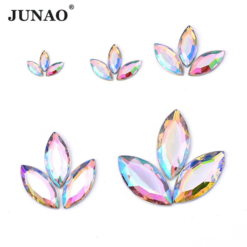 JUNAO-5x10mm-7x15mm-Crystal-AB-Horse-Eye-Rhinestones-Flatback-Stones-Non-Hotfix-Acrylic-Beads-Scrapbook-Strass
