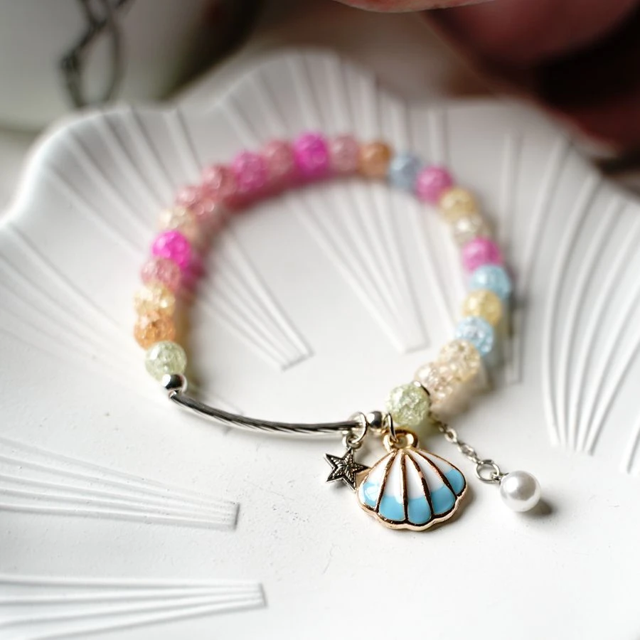 Pulsera de cristal de flor Liuli para mujer, nuevo temperamento literario de colores bonito diseño, de concha de perla de agua dulce, joya|Pulseras de amuleto| - AliExpress