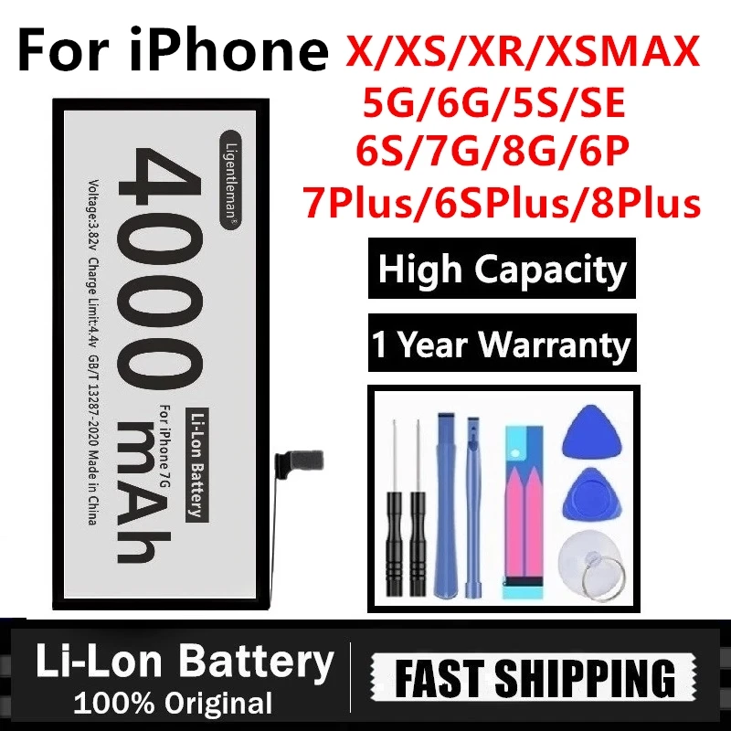 Сменный аккумулятор с реальной емкостью для Apple IPhone 6 7 8 Plus XR XS MAX литиевый телефона