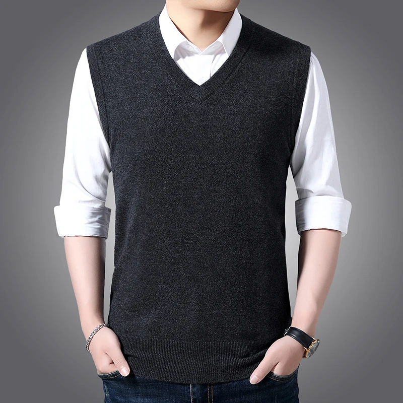 New Fashion Brand Sweater For Mens Pullovers Jumpers Knit Solid Color V Neck Slim Fit Autumn Vest Sleeveless Casual Clothing Men