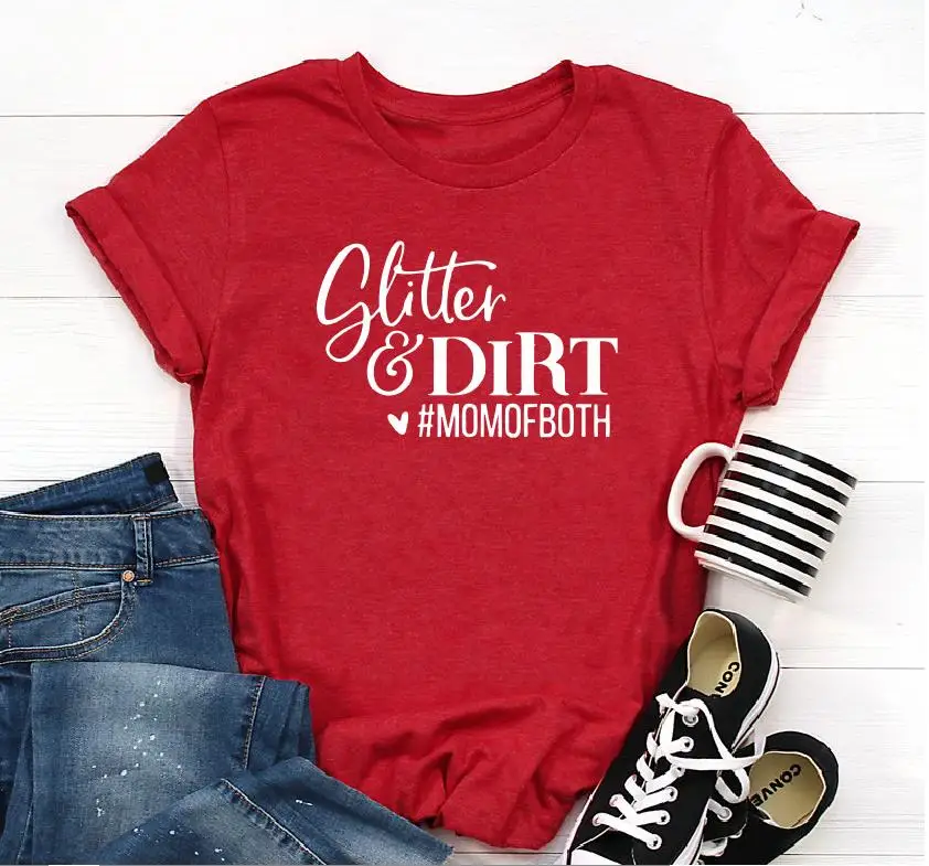 red t white words Блестящая и грязная футболка для мамы и мамы Momlife, Женская Повседневная футболка Tumblr с коротким рукавом, женская футболка, большие размеры, Прямая - Цвет: red t white words