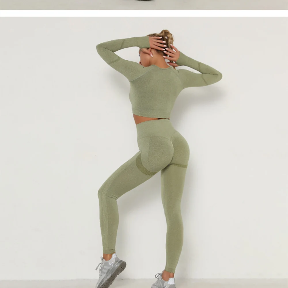 跨境欧美-无缝瑜伽服套装吸汗提臀-高腰健身裤女紧身长袖运动套装-阿里巴巴_27