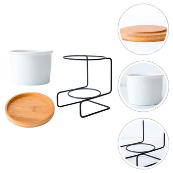 

1 Set Simple Ceramics Flowerpot Planter Modern Flower Pot with Iron Rack