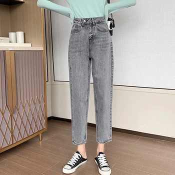 

Women's Jeans Korean Loose Retro Wild High Waist Straight Wide Leg Cropped Harem Pants