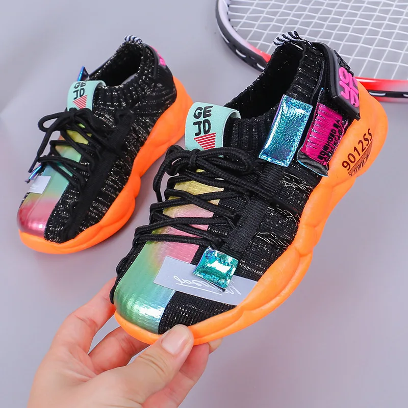 Детская спортивная обувь для мальчиков, новая осенняя повседневная обувь для девочек с сеткой дышащий Легкий Повседневный студенческий обувь - Цвет: Черный