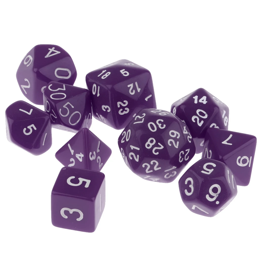 10 Pieces TRPG Dices Set D4-D30 Digital Polyhedral Dice for MTG DND Role Play Accs