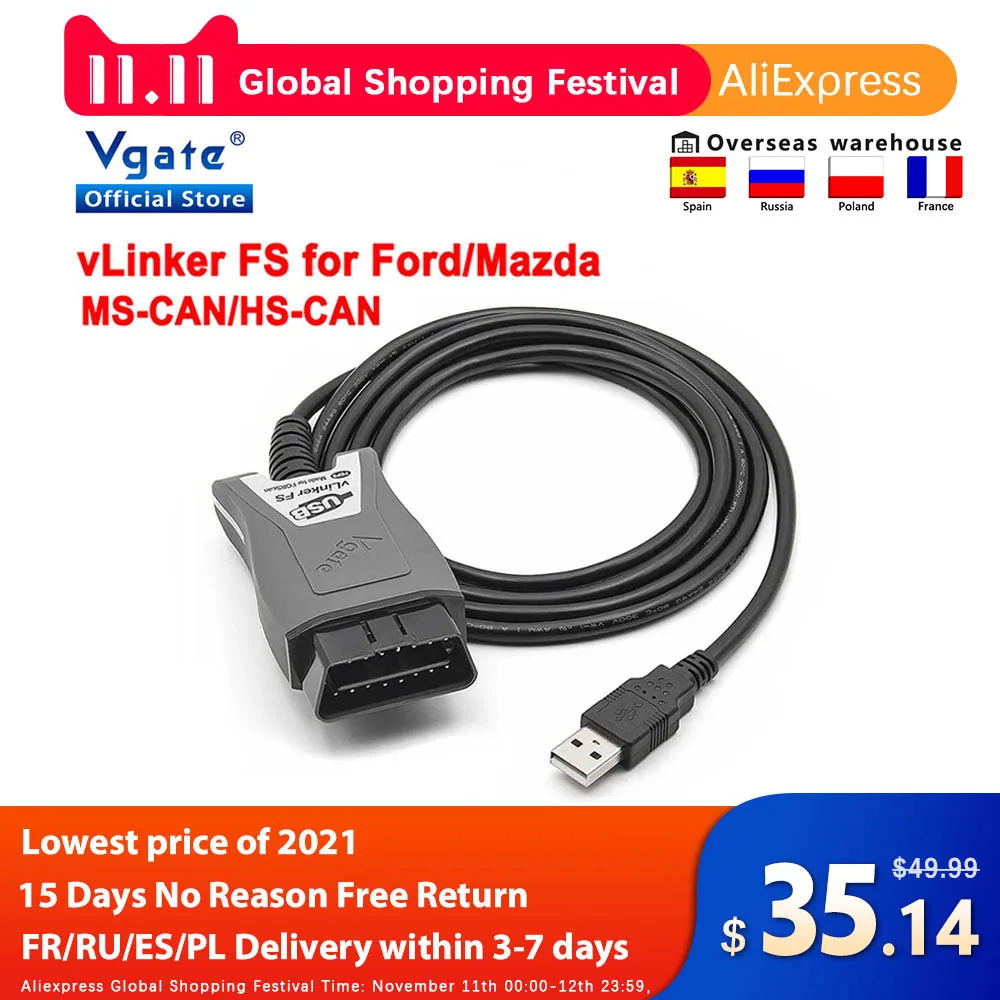 Автомобильный диагностический сканер Vgate vLinker FS ELM327 для Ford FORScan HS/MS-CAN ELM 327 OBD 2 OBD2 |