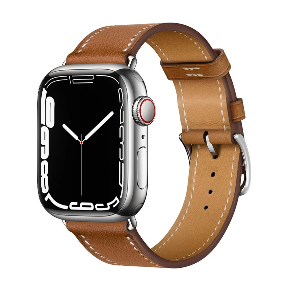 Business Real Leather Loop Bracelet Belt Band for Apple Watch SE 7654 42MM 38MM 44MM 40MM Strap on Smart iWatch 3 Watchband 45mm