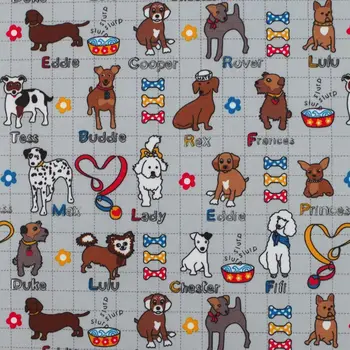 

1 yard Polyester/PVC coated Waterproof Fabric for bag, handmaking, Lovely dogs on Deep Grey background (width=140cm)