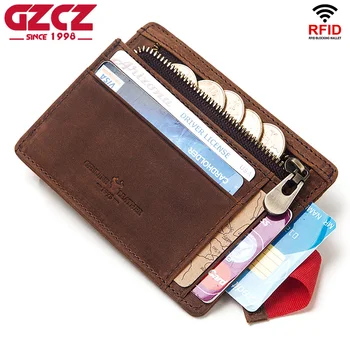 

GZCZ Quality Genuine Leather Slim Men Credit Card Holder Design Card Organizer Male Wallets Purses Mini Walet Men Coin Purses