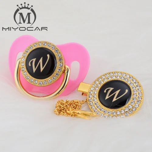 LW-3 6-18M BLING name Initial letter W elegant silver bling pacifier and pacifier clip BPA free dummy bling unique design SGS pass LW - Цвет: LW-3 6-18M