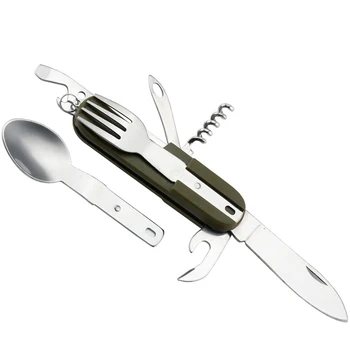 

Army Green Folding Portable 3 In 1 Stainless Steel Camping Picnic Cutlery Knife Fork Spoon Tableware Travel Kit