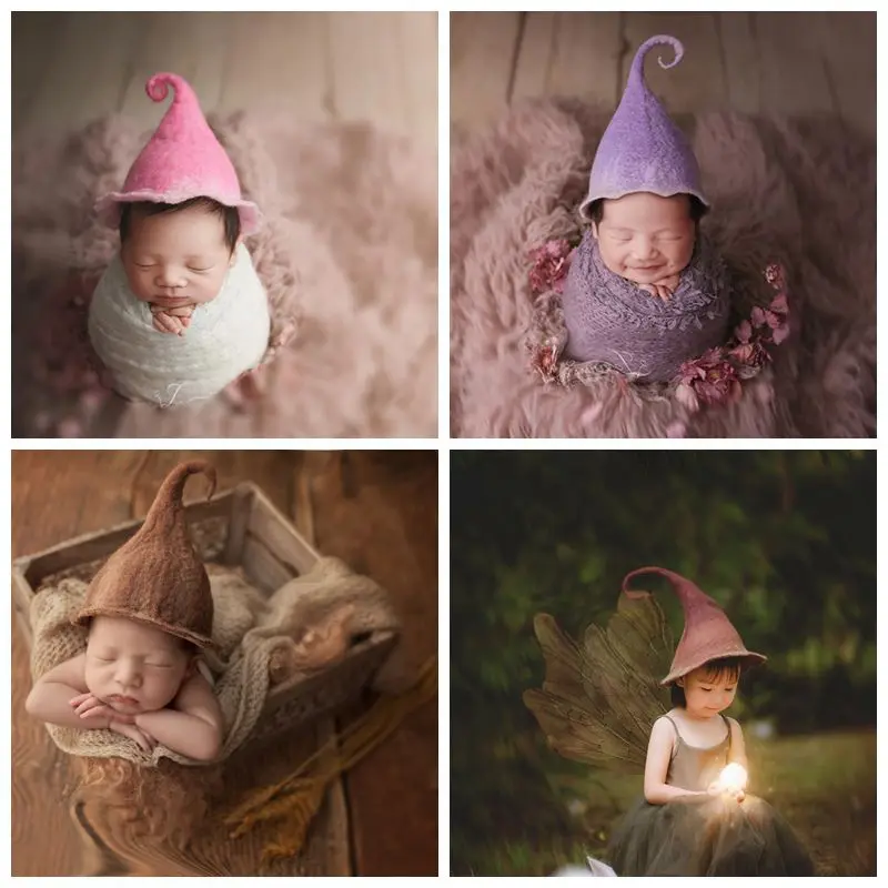 Реквизит для фотосъемки новорожденных; детская шапка; Elfin Hat; Изящные милые детские шляпы для фотосъемки; аксессуары для детской фотосъемки; шерстяные фетровые шляпы ручной работы