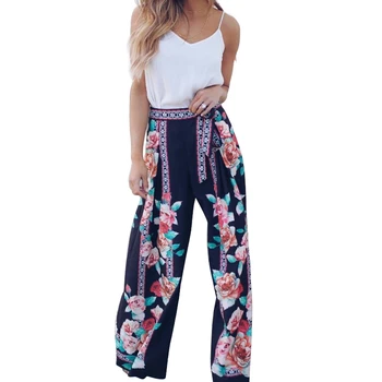 

Holiday Summer Ladies Women Boho Wide Leg Bowknot Drawstring Pants Lady Bohemian Bandage Floral Print Long Loose Trousers Wrap