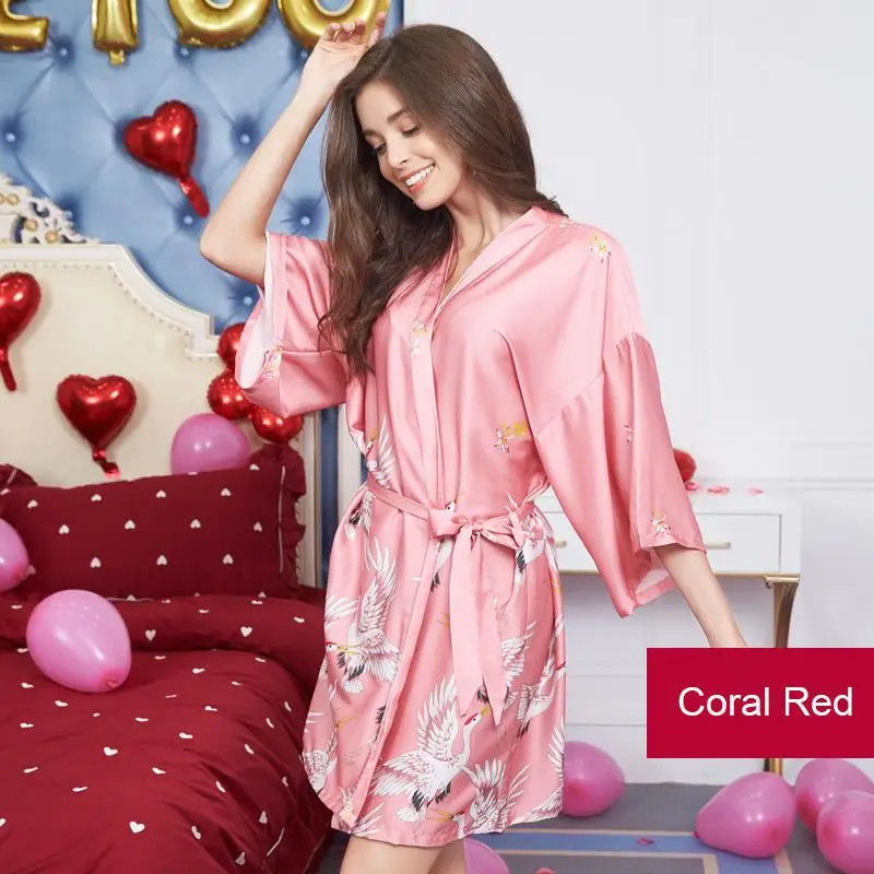 Летнее женское кимоно, банное платье, Yukata, с принтом, ночная рубашка, сексуальная, для невесты, подружки невесты, халаты для невесты, атласная ночная рубашка, M-XXL - Цвет: Colour 4