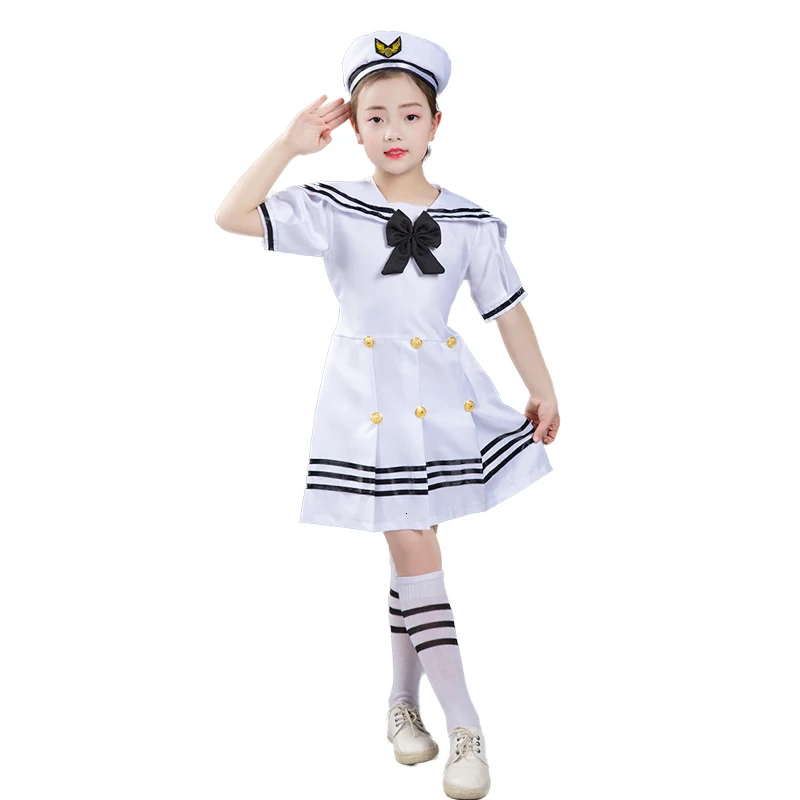 Black dress with cap Рождественский костюм моряка для детей на Хэллоуин, костюмы для косплея, белый армейский костюм для мальчиков-подростков, одежда команды хора, одежда для выступлений - Цвет: Black dress with cap