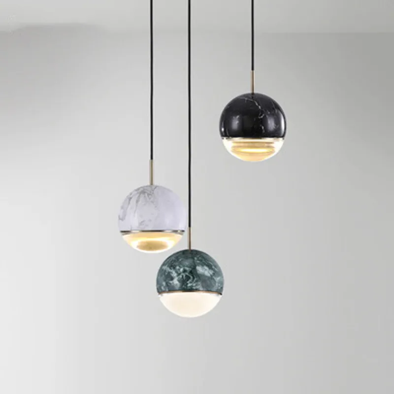 

Creative crystal ball design pendant lamp Post-modern art marble restaurant bar room bedside decor led hanging light fixtures