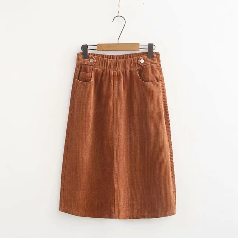 Новая Вельветовая юбка средней длины в форме A для больших размеров, женские осенние юбки Новая Винтажная юбка большого размера