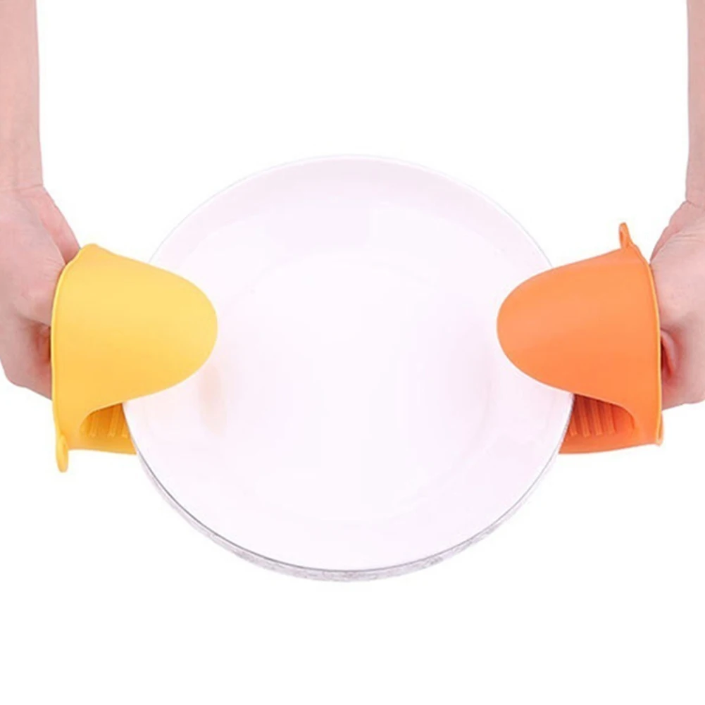 Hot 1 PC Silicone Heat Resistant Oven Glove Insulation Microwave Anti-slip Pot Bowl Clip Holder Oven Mitts Kitchen Tool 5 Colors