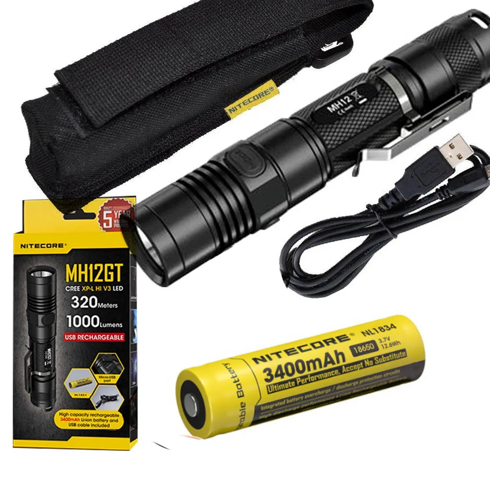 NITECORE MH12GT 1000 люмен светодиодный 18650 3400 мАч аккумулятор USB Перезаряжаемый Фонарик поисково-спасательный портативный фонарь