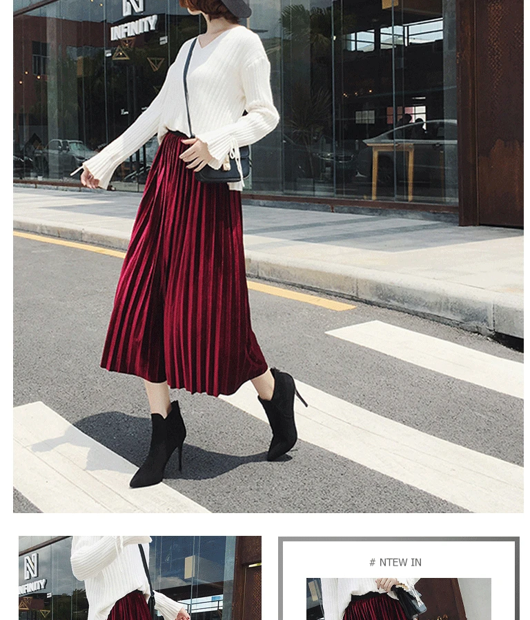 Женская длинная юбка новая Корейская Женская Осенняя осенняя и зимняя длинная Плиссированная юбка с надписью бархатная юбка