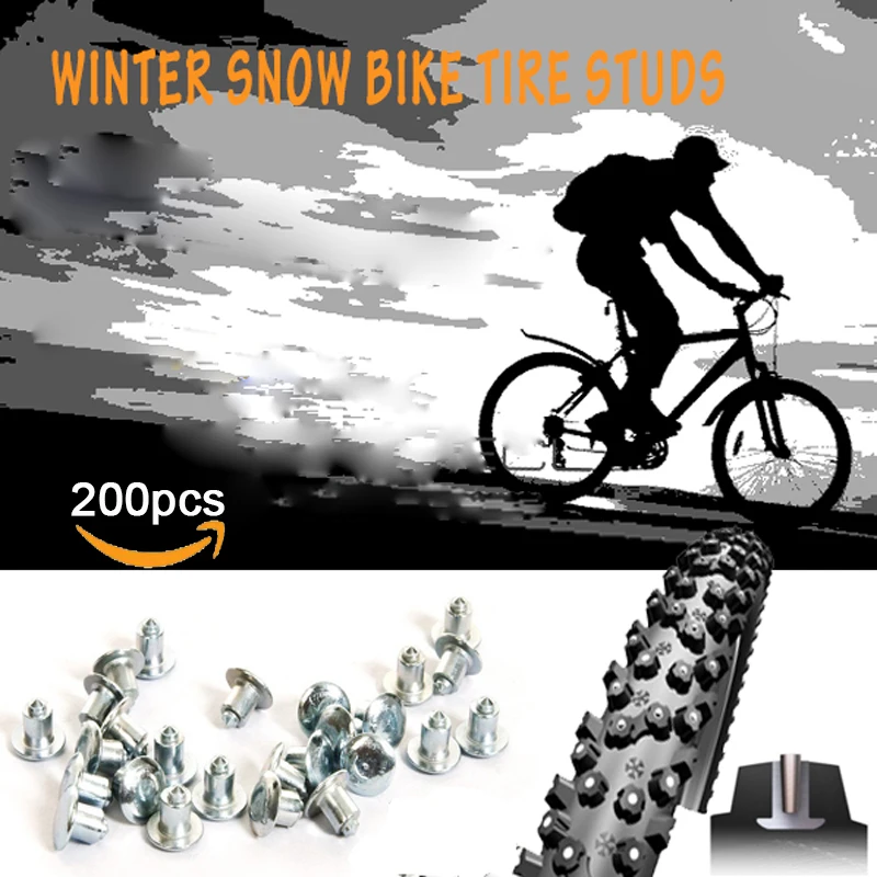 200pcs 6.5mm/0.26" Tyre Snow Gripping Studs Aluminum Tire Spikes Winter Studded Mountain Bike Spikes for Fat bike Mount TIres