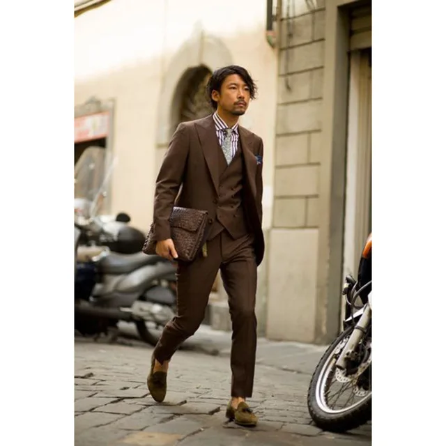 

3 Pieces Blazer Pants Designs Dark Brown Men Suit (Jacket+Pants+Vest+Tie) Prom Tuxedo Masculino Trajes De Hombre Blazer