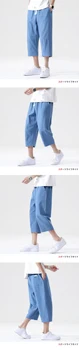 3/4 Plain Solid Color Cotton Linen Shorts Trousers Casual Pants Cotton and Linen Loose Linen Pants Korean Style Trend Nine-point Straight Trousers 5