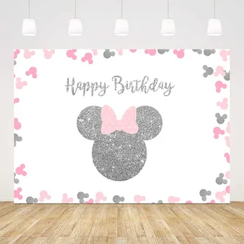 

pink sliver glitter backdrop pink and sliver minnie mouse head background for photo studio sliver head happy birthday party