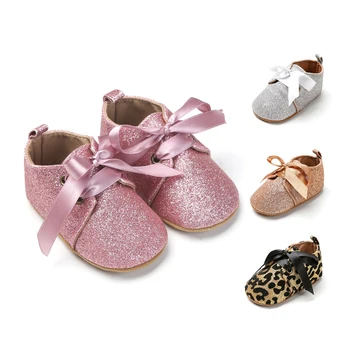 

2020 Shiny Baby First Walker Lace-up Princess Toddler Girls Sequin Infant Soft Sole Shoes Bebe Sneaker Prewalker Leopard Shoes