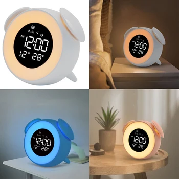 

Round LED Alarm Clock 7 Colorful change Children Study Calendar Digital Alarm Clock Multifunction Snooze Table Clock