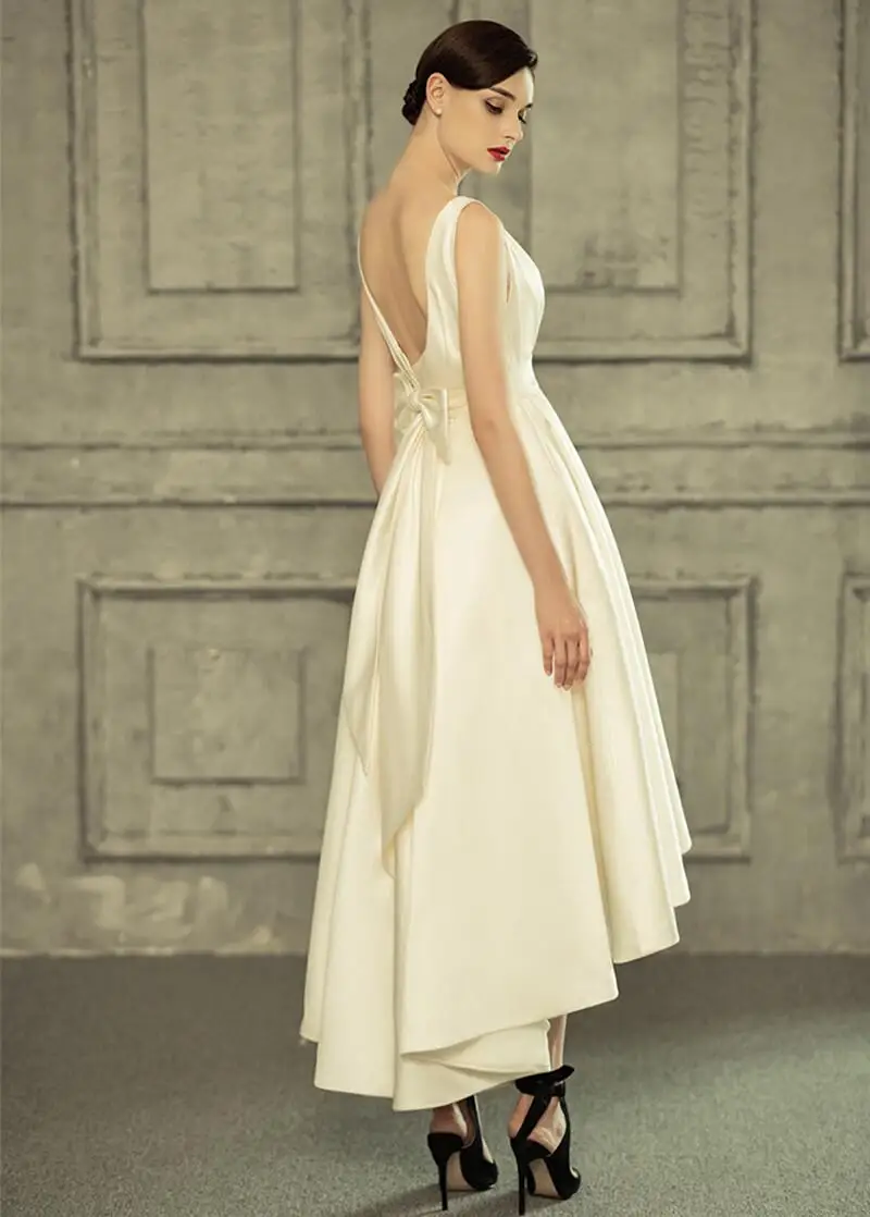 Vestido corto de encaje para mujer, traje de novia talla grande, estilo bohemio, con apliques cortos