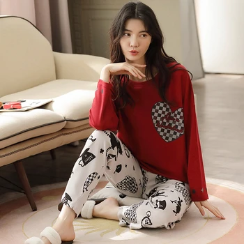 

Girls' pajamas spring and autumn models cotton long-sleeved T-shirt ladies' pajamas home wear high quality