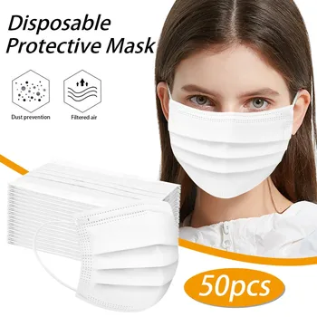 

50 Pcs Disposable Face Mask Fashion White Non-Woven 3 Layer Face Masks For Germ Protection For Adults Mascarillas Flag Bandana