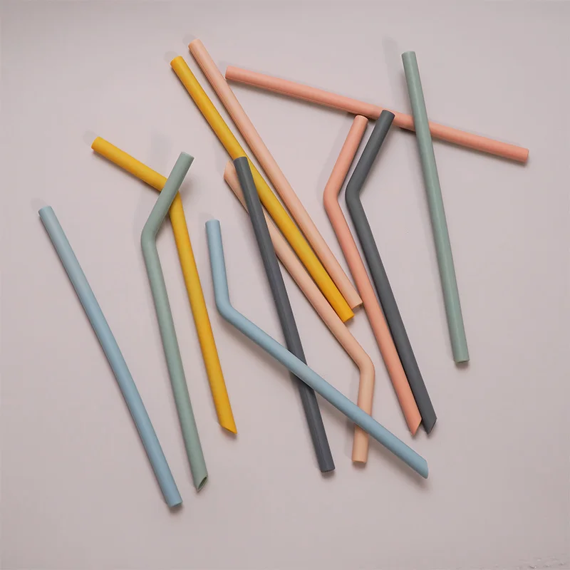 Reusable Solid Color Silicone Straws Food Grade Foldable Flexible Bent Straight Drinking Straws Kids' Party Supplies Bar Tools 2