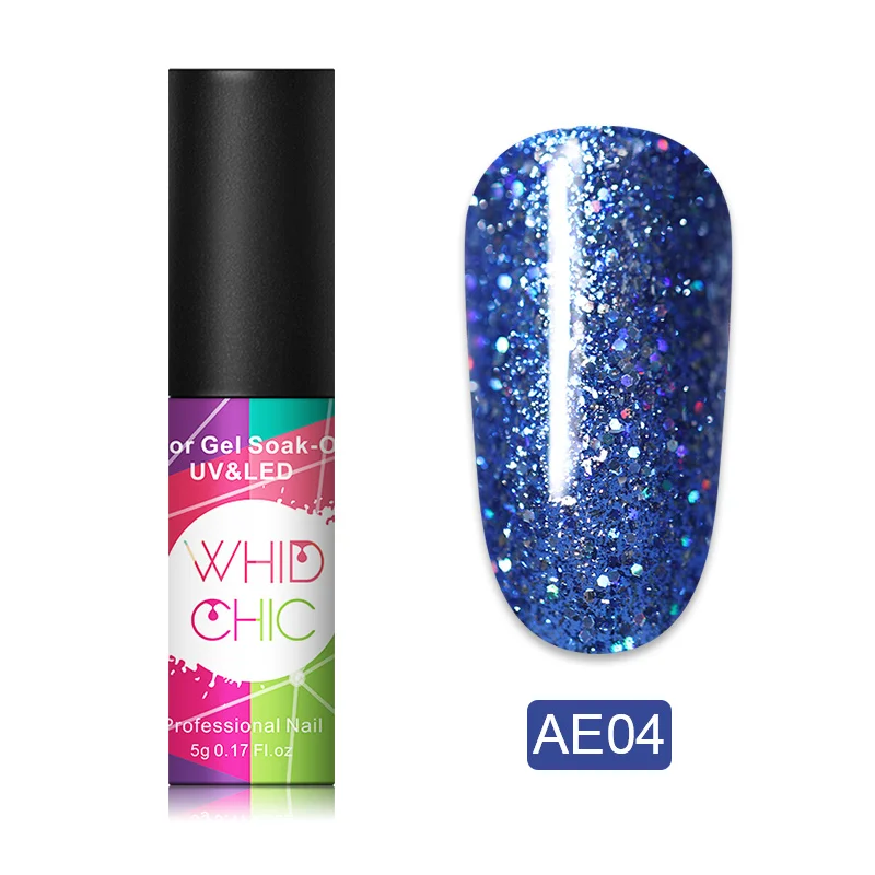 AE04 WHID CHIC 1 бутылка 5 мл Блестящий цветной Гель-лак для ногтей Блестящие Блестки долговечный впитывающий УФ-гель для ногтей для самостоятельного дизайна ногтей - Цвет: AE04
