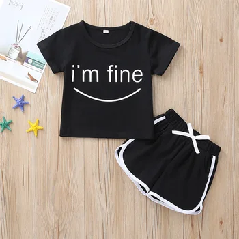 

New Baby Boy Suit Letter Short-Sleeved Cotton T-shirt Pants Short Two-Piece Children's Clothing Outfits Summer Wholesale
