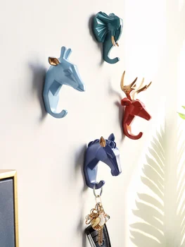 

Resin Animals Head Sticker Hook Wall decorative clothes Hanger for Door Kitchen Bag Handbag Coat Hooks Key Holder Wall Decor