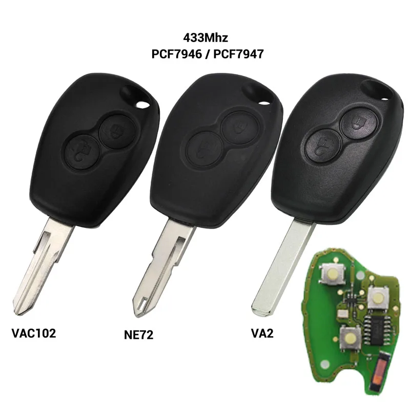 Jingyuqin дистанционный ключ автомобиля 433 МГц PCF7947 PCF7947 чип для Renault Duster Modus Clio 3 Twingo DACIA Logan Sandero Kangoo 2 кнопки