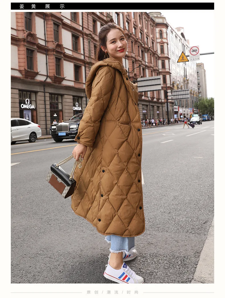 women new style long hooded duck down jackets female fashion casual slim warm clothes lady popular winter over knee jackets
