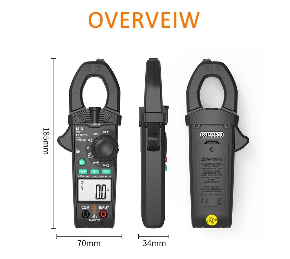 Цифровой клещи мультиметр токовые клещи мультиметр NCV токовые клещи Вольтметр Амперметр 600A AC/DC Ом напряжение