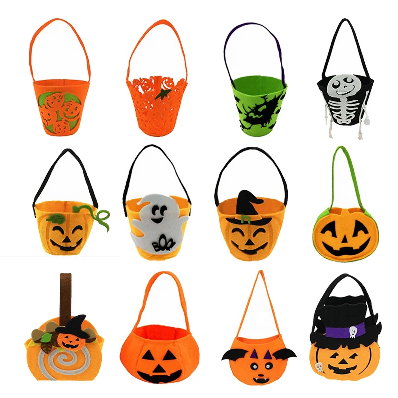 Cute Halloween Pumpkin Candy Bag Kid Non-Woven Hanging Box Bags Pot Props Party Decoration Storage Supplies 1PC |