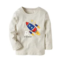 18 осенняя одежда новая стильная футболка с длинными рукавами и рисунком ракеты детская одежда для мальчиков в европейском и американском стиле, разные цвета на выбор