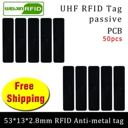 UHF RFID антиметаллическая бирка 915 м 868 м 50 шт. Бесплатная доставка управление фиксированными активами 53*13*2,8 мм прямоугольник PCB пассивные RFID