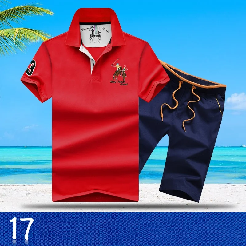 AZ-1813 17 Aismz мужской спортивный костюм Moletom Masculino, комплект брендовых спортивных костюмов с вышивкой, костюмы для поло, летний топ, мужской комплект из 2 предметов, футболка и шорты - Цвет: AZ-1813 17