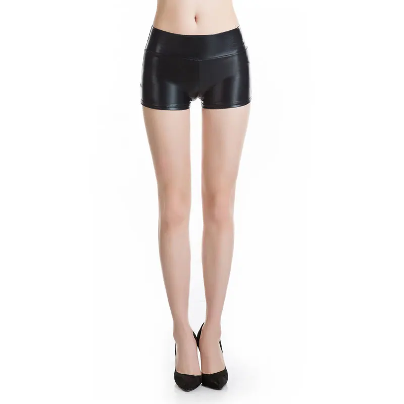 

Shiny Wetlook Metallic PU Patent Leather Booty Shorts for Women Elastic Middle-rise Sexy Pole Dance Mini Shorts Panties Clubwear