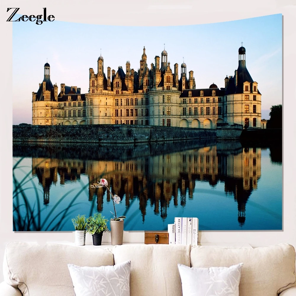 Zeegle Castle Pattern Tapestry Mandala Wall Decor Beach Towel Fabric Tapestry Wall Hanging Yoga Blanket Carpet