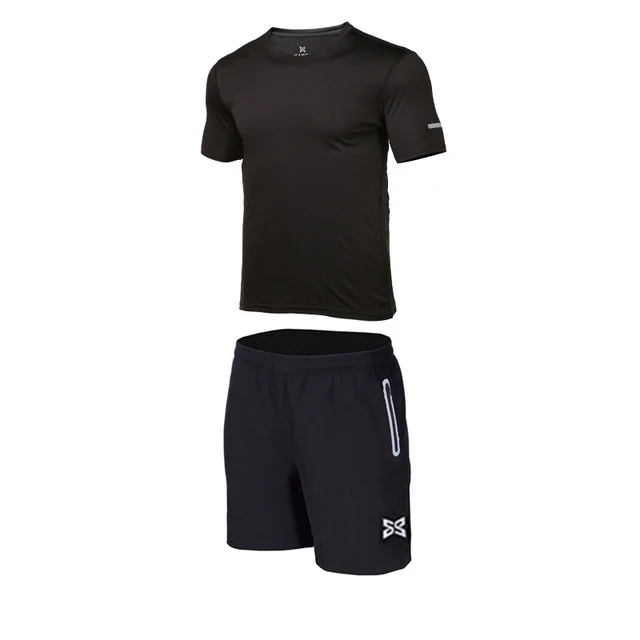 2PCS black set Детская компрессионная одежда для бега, спортивный костюм, рубашка+ шорты, Детская футболка для футбола, баскетбола, футбола, тренажерного зала, фитнеса, колготки, леггинсы - Цвет: 2PCS black set