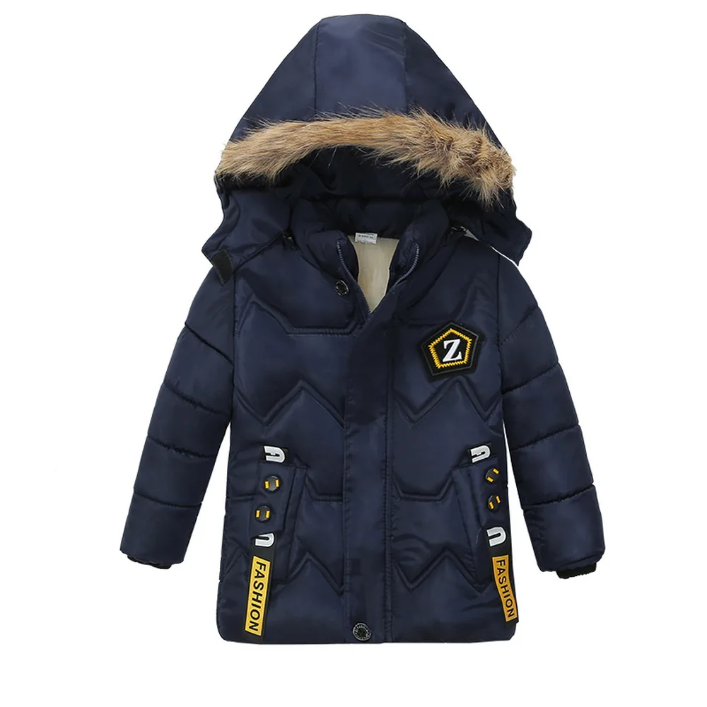 Модные зимние теплые куртки с капюшоном для мальчиков детская одежда, пальто Одежда для маленьких мальчиков детские хлопковые пальто средней длины D20