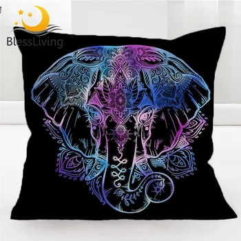 

BlessLiving Boho Elephant Throw Pillow Covers Lotus Flower Decorative Square Pillow Case Neon Cushion Cover for Sofa Bedroom Car